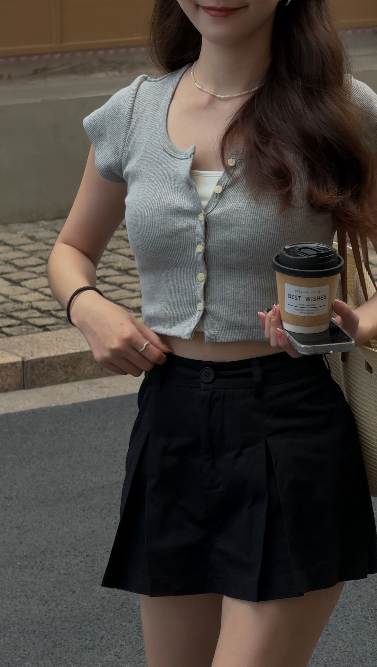 智性風排釦短袖上衣 ( 2 colors )