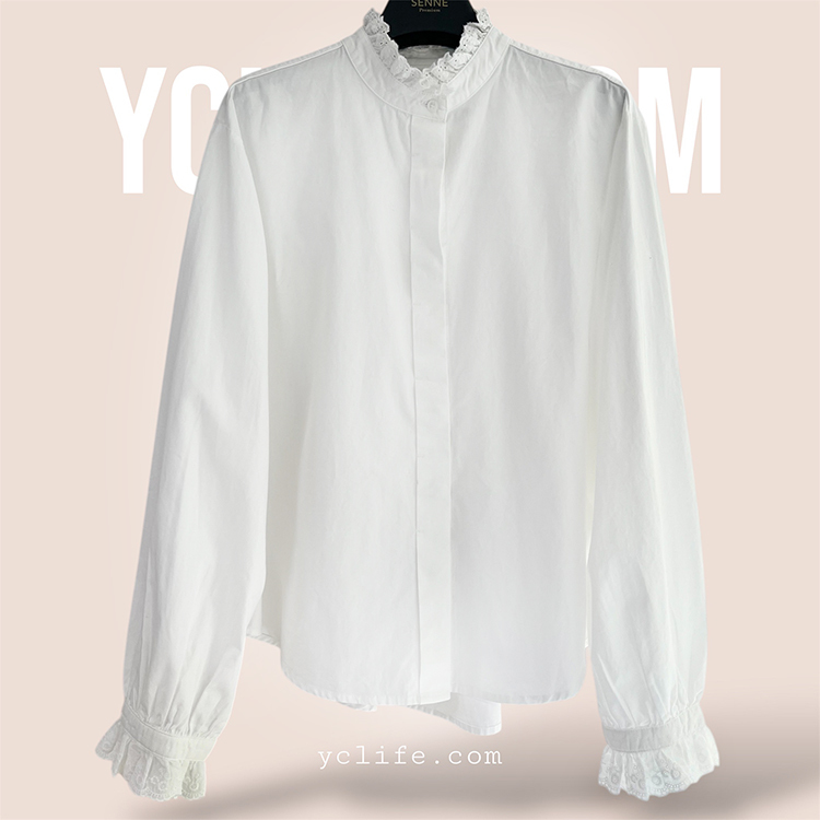 法式蕾絲立領棉質襯衫