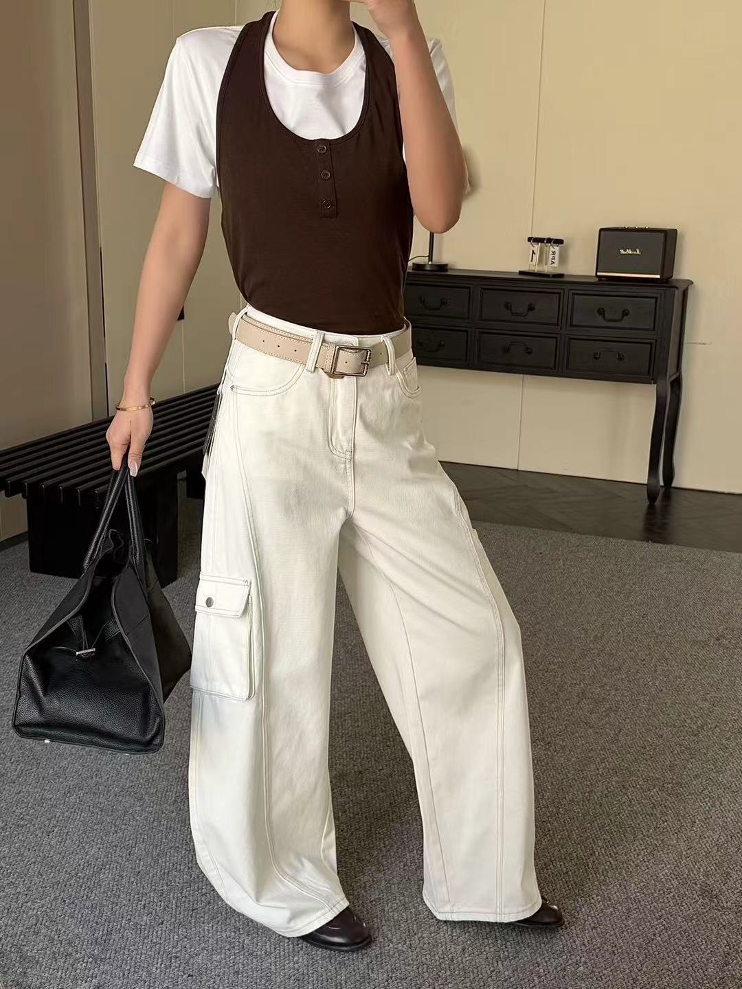 Nellie&Co. 工裝線條側口袋闊腿牛仔褲