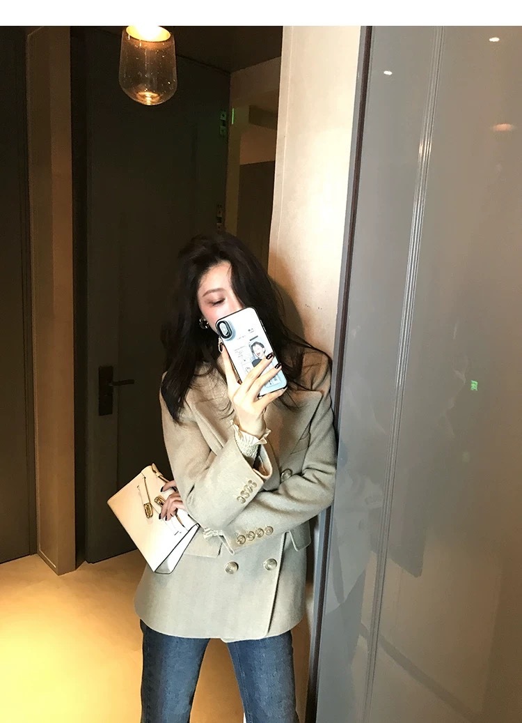 都會女子雙排釦V領挺版外套-S-XL (Elegant & Love)