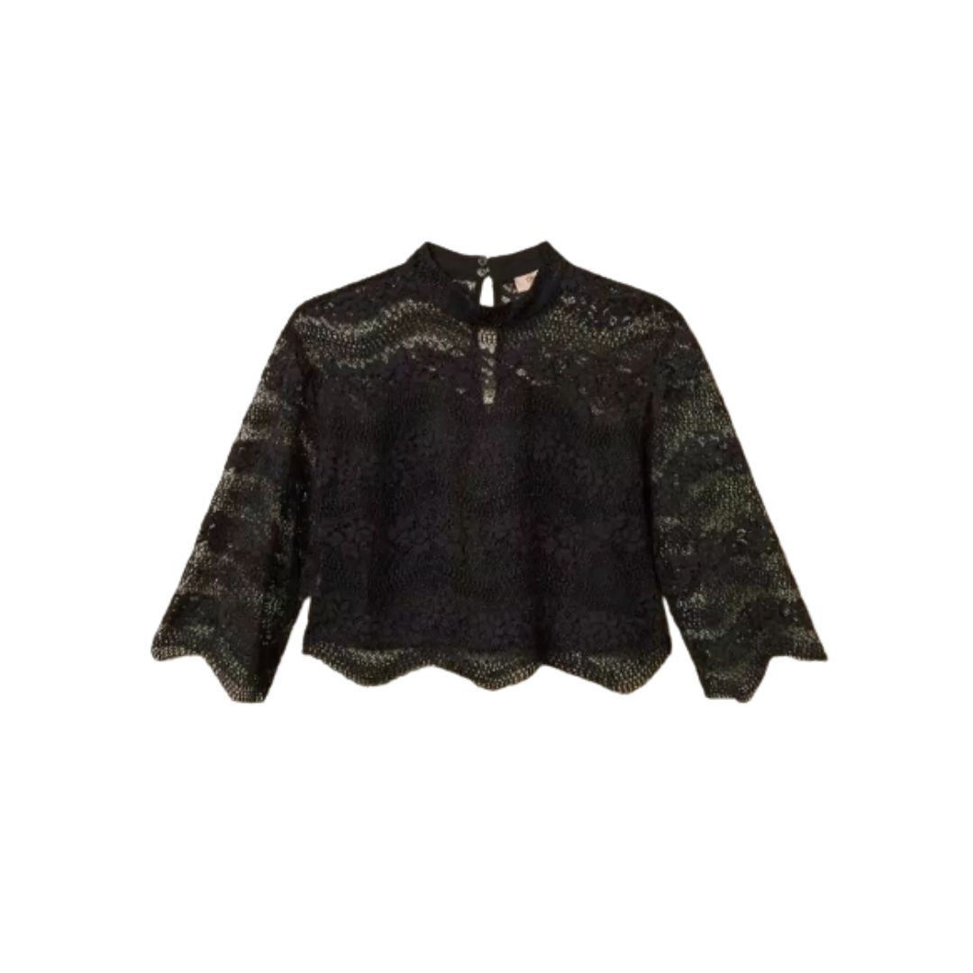 1TS0319-027 [TWINSET] Macramé Lace Blouse Black #261TP2900 (C-EU-E)