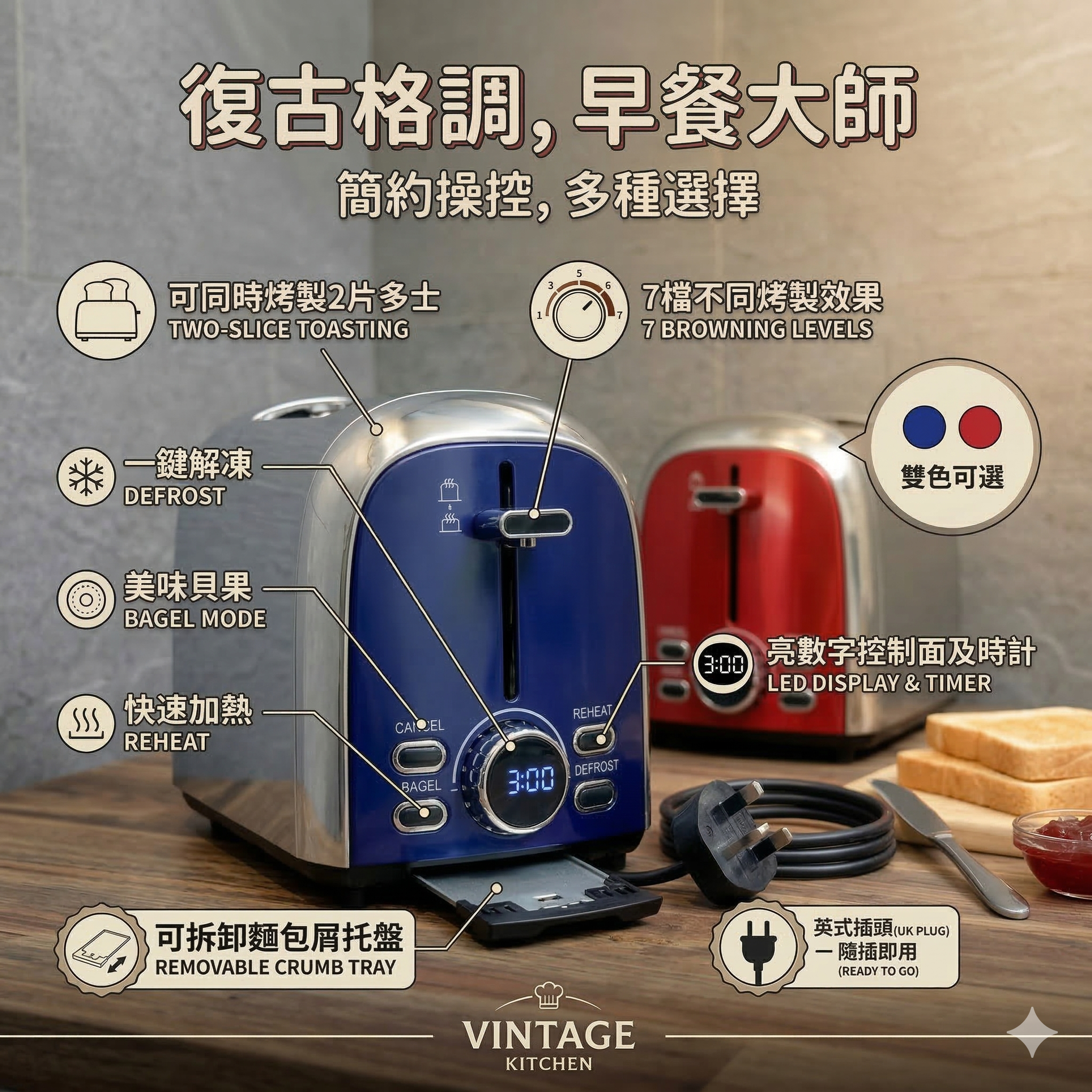 【直播】FF031702 Living Point 生活點 不銹鋼多士爐 (顏色隨機)