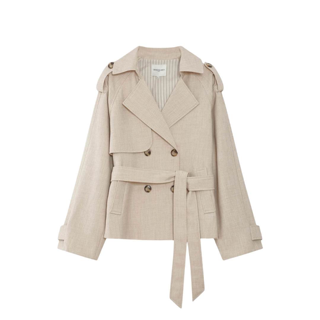 1GM0329-006 [GRACE & MILA] Short Trench Coat Sable Vogue #SS26111004 (C-EU-E)