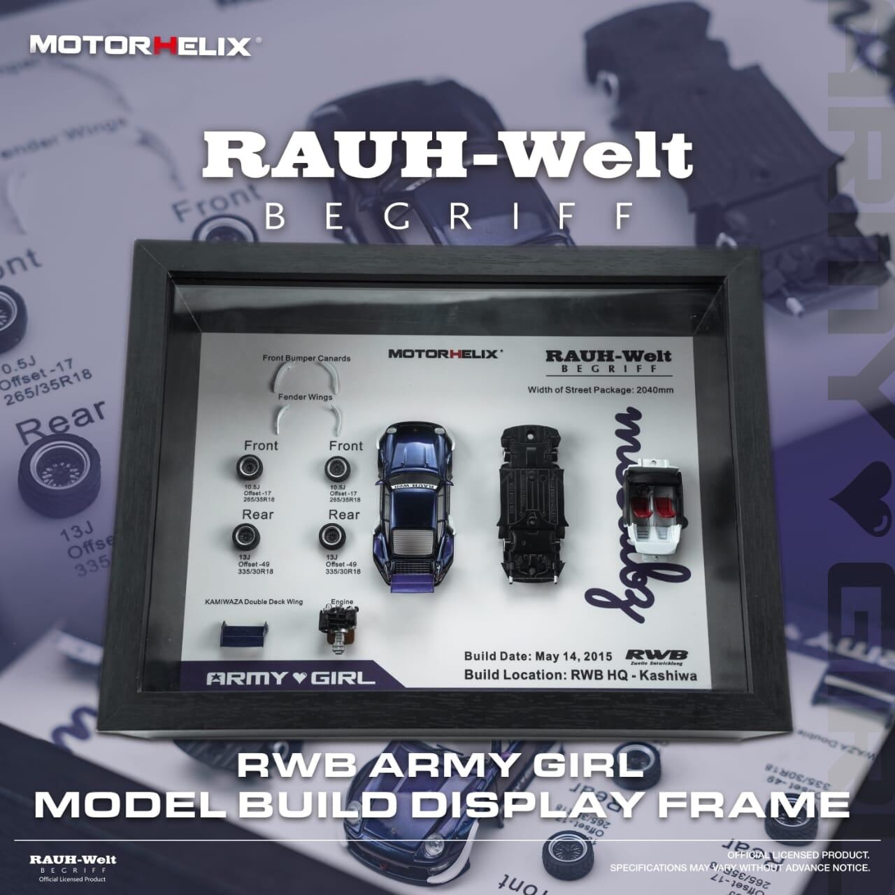 預訂:1/64 Motorhelix  RWB 964 Army Girl Model Build Display Frame (M90801 )