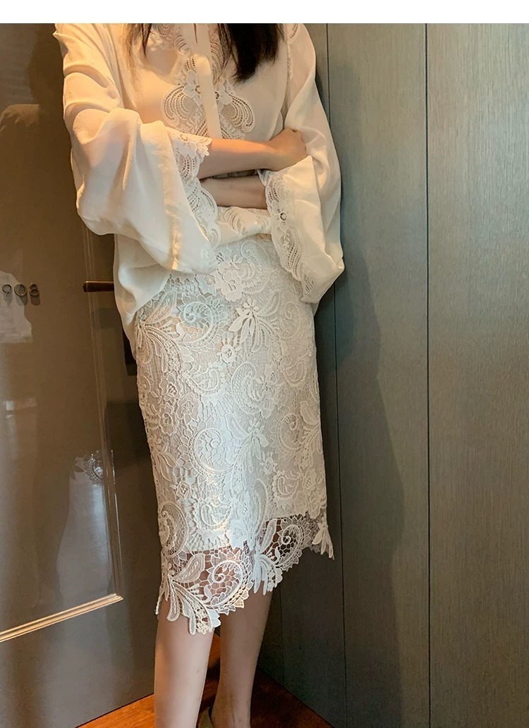 優雅女子緹花蕾絲修身鉛筆裙-S-XL (Elegant & Love)