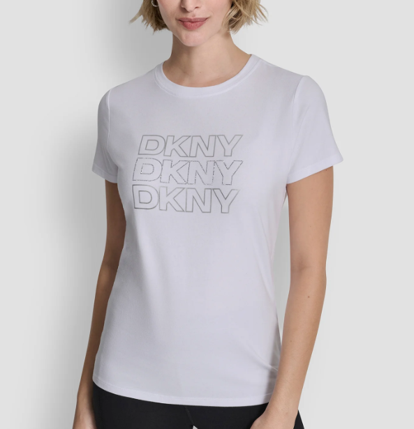 [S] DKNY WHITE TRIPLE RHINESTONE FOIL LOGO TEE, DP6T1651-WHT (SD1821)