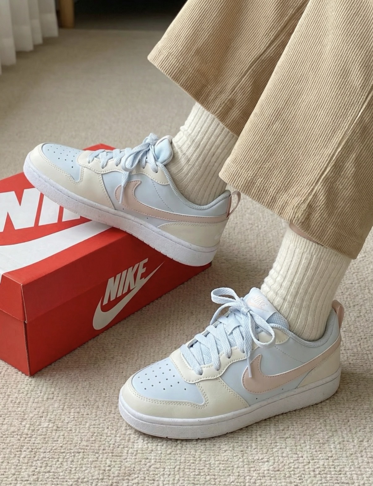 大童鞋 女生尺寸 NIKE COURT BOROUGH LOW GS 淺藍粉 避震 皮革 休閒鞋【DV5456-404】