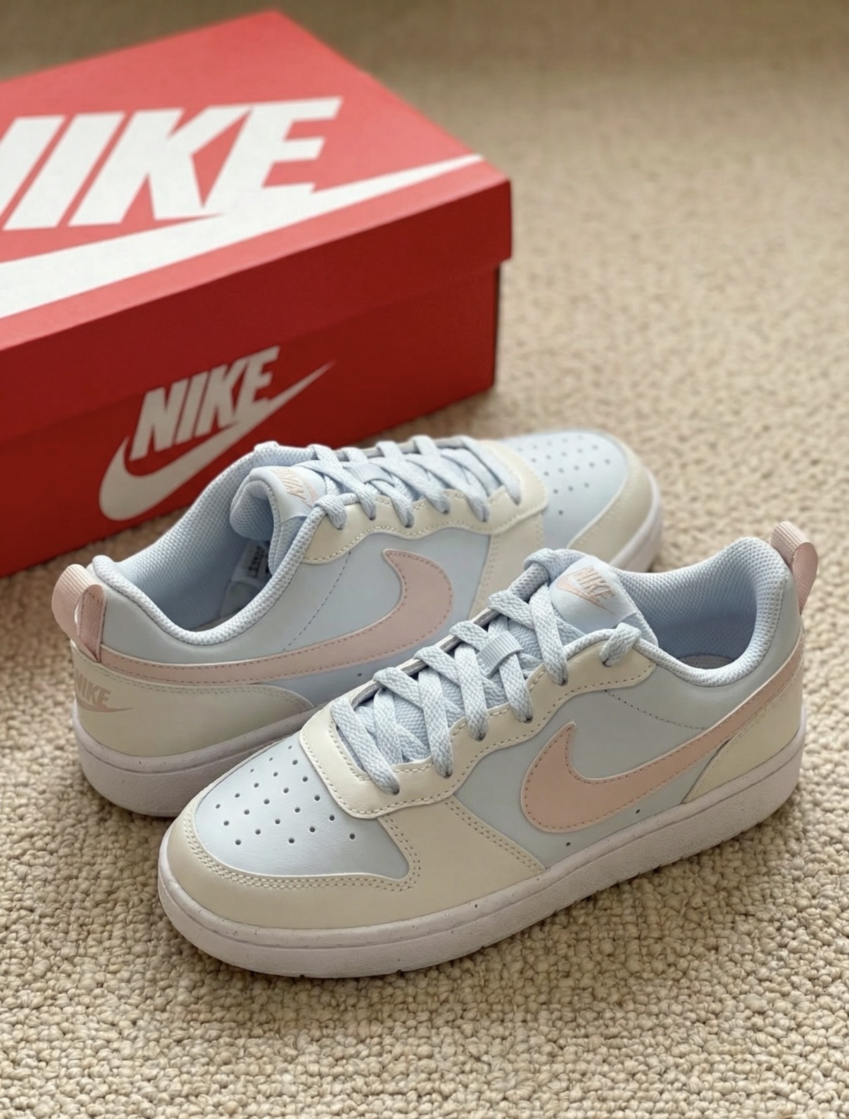 大童鞋 女生尺寸 NIKE COURT BOROUGH LOW GS 淺藍粉 避震 皮革 休閒鞋【DV5456-404】