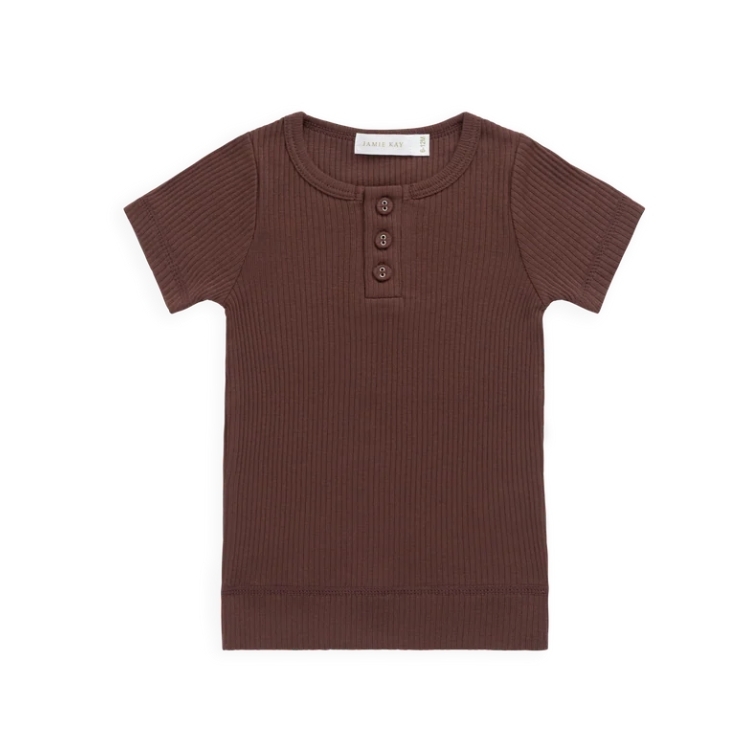 （預購）JAMIEKAY 莫代爾棉螺紋鈕釦短袖上衣 Organic Cotton Modal Henley Tee - Burnt Cinnamon