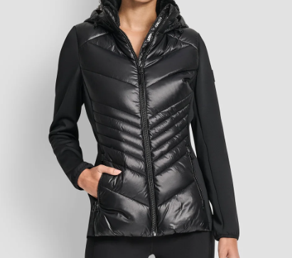 [S] DKNY METALIC BLACK/BLACK CHEVRON QUILTED SCUBA MIX JACKET, DP5J9637-JOW (SD1788)
