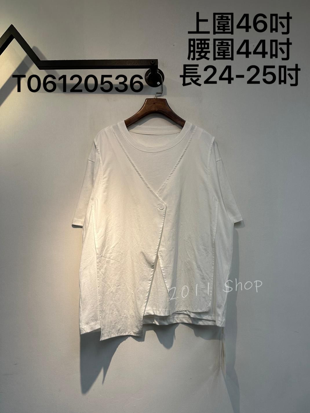 出口日本圓領不規則假兩件TOP 上圍46吋 腰圍44吋 長24-25吋 T06120536