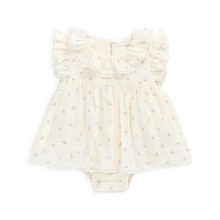 （預購）JAMIEKAY 玫瑰印花蕾絲拼接包屁衣 Organic Cotton Muslin Frannie Playsuit - Willow Rose