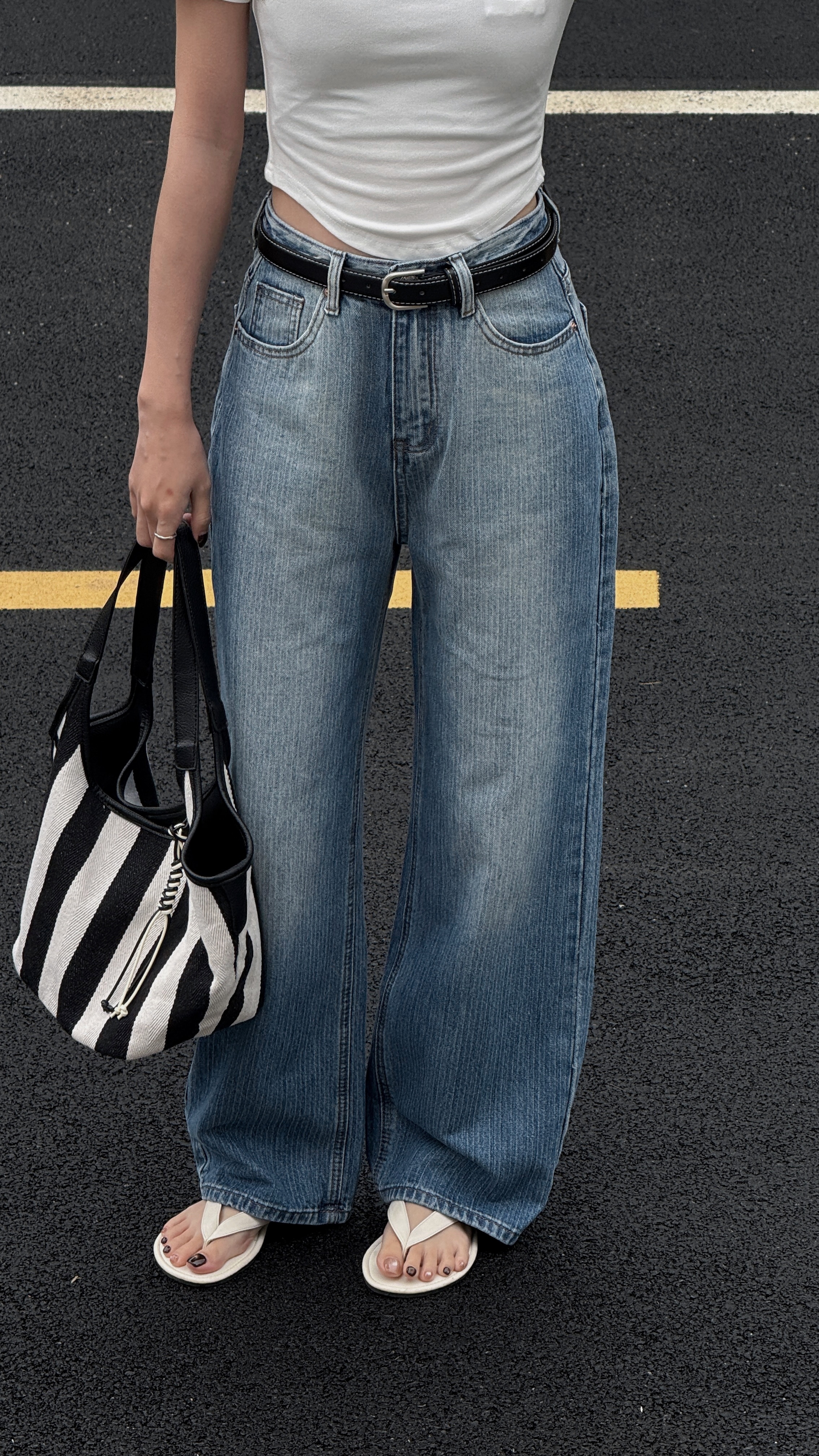 DENIM! 復古暈染條紋直筒牛仔褲