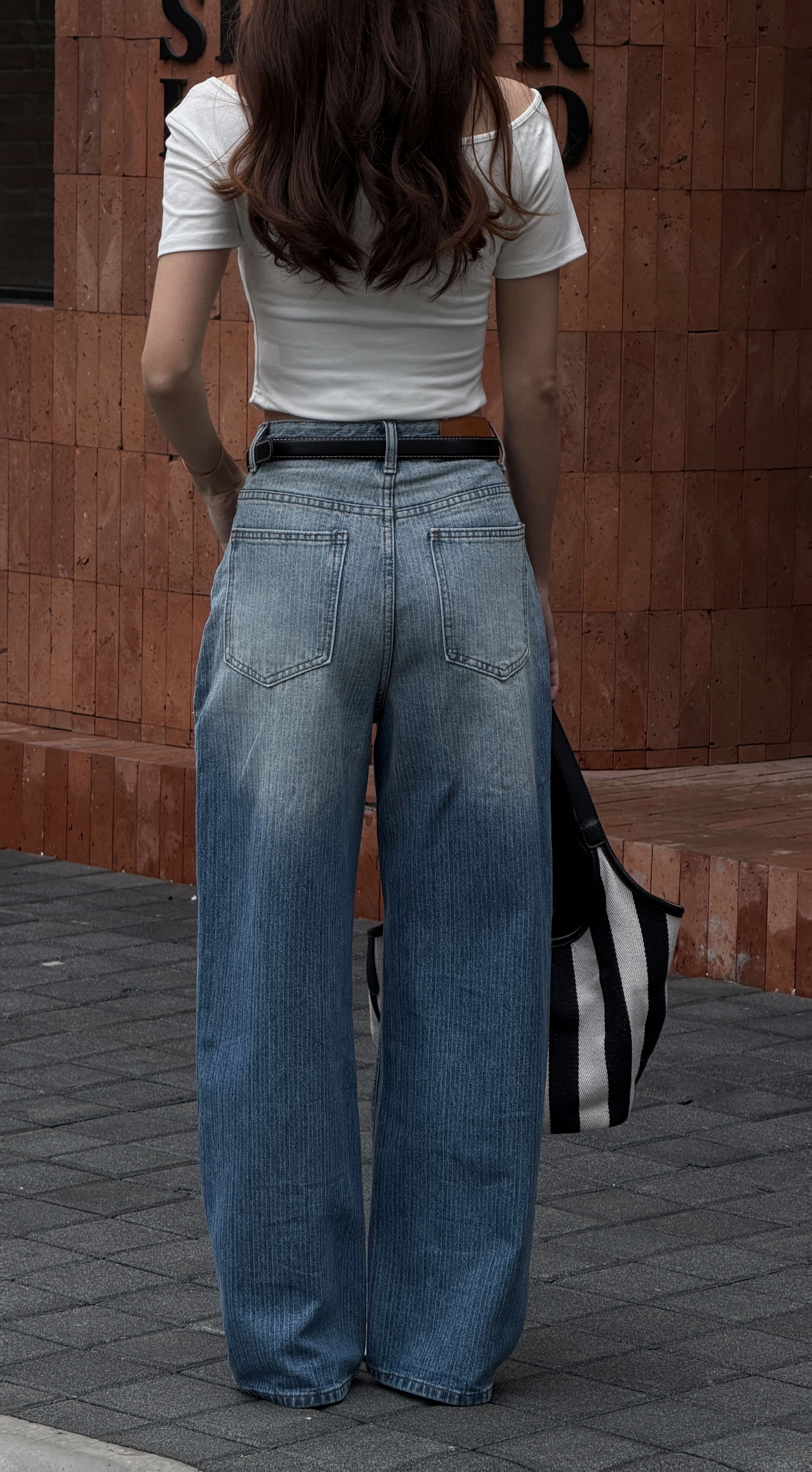 DENIM! 復古暈染條紋直筒牛仔褲