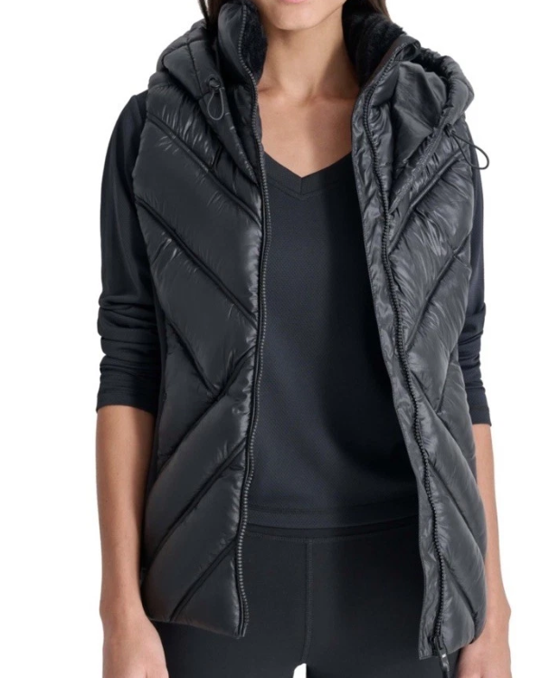 [S] DKNY METALIC BLACK/BLK SCUBA-PANELED PUFFER VEST, DP5V3175-JOW (SD1746)