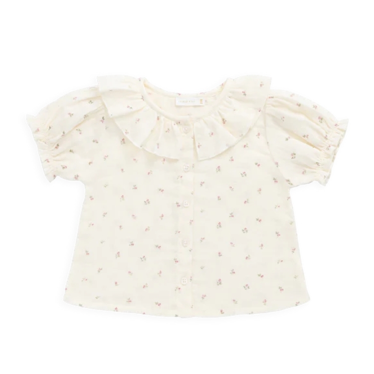 （預購）JAMIEKAY 玫瑰印花荷葉領泡泡袖排釦上衣 Organic Cotton Muslin Alora Top - Willow Rose