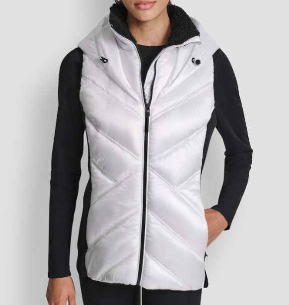 [S] DKNY LIQUID WHITE/BLACK SCUBA-PANELED PUFFER VEST, DP5V3175-E0C (SD1745)