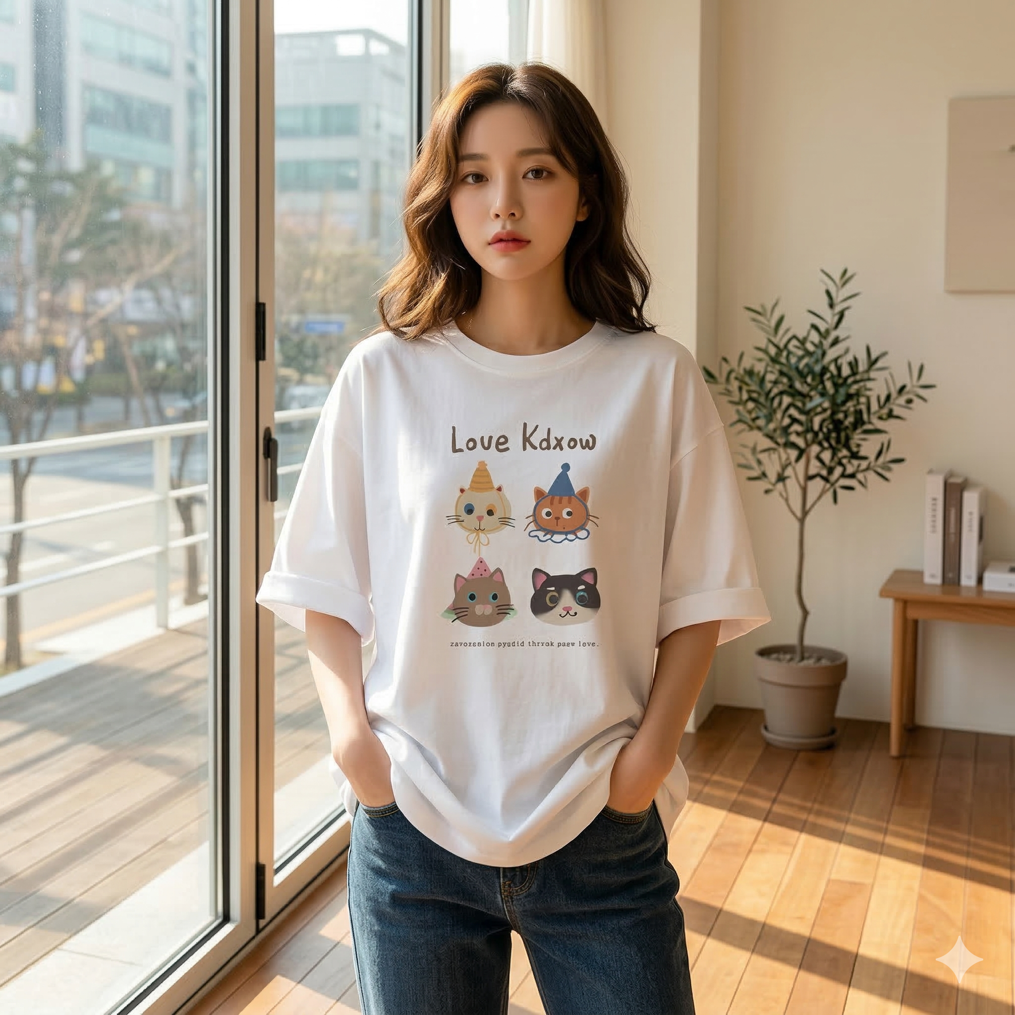 【ASister 小姊姊】AS2358#純棉上衣☆*貓咪們慶祝*中長版短袖T恤(10色 S-3XL)