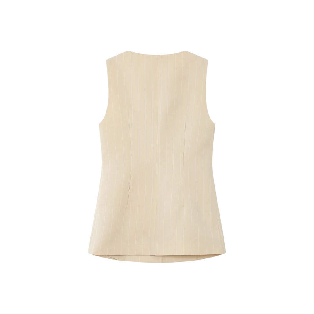 1GM0329-007 [GRACE & MILA] Tailored Linen Vest In Pinstripe Vanille Vic #SS26111007 (C-EU-E)