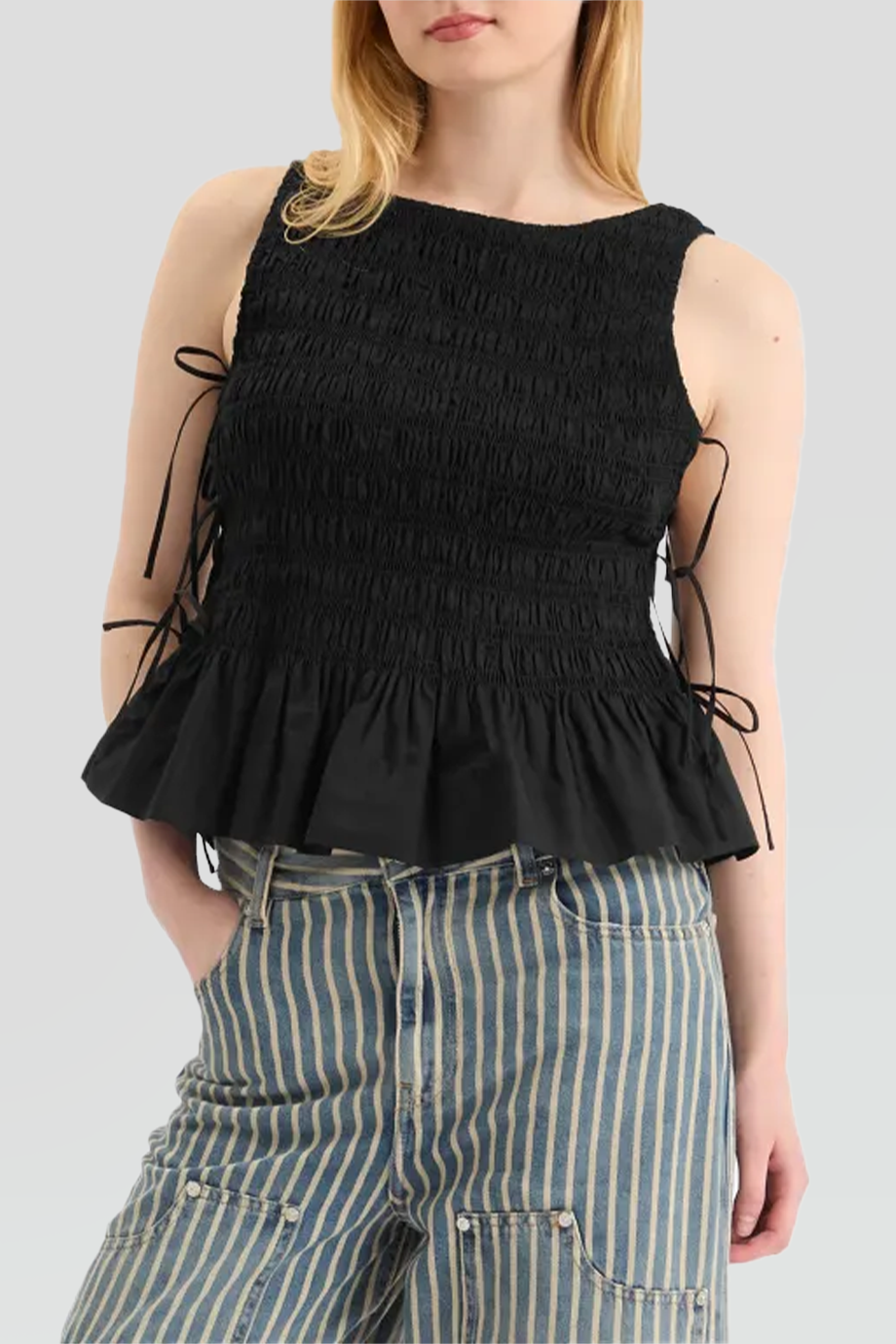 GANNI｜COTTON 棉質抓皺綁帶上衣