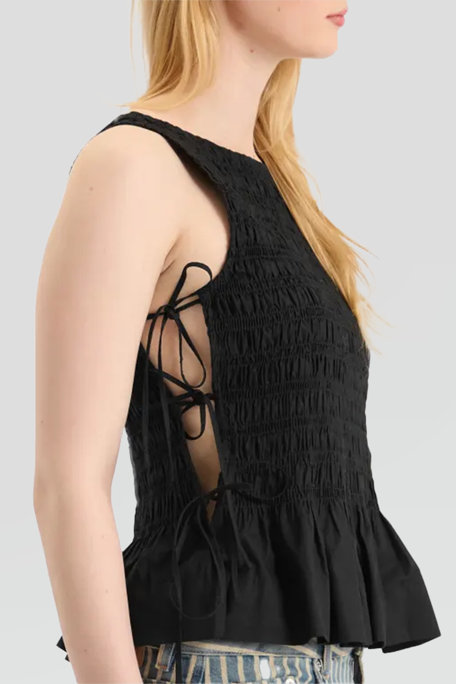 GANNI｜COTTON 棉質抓皺綁帶上衣