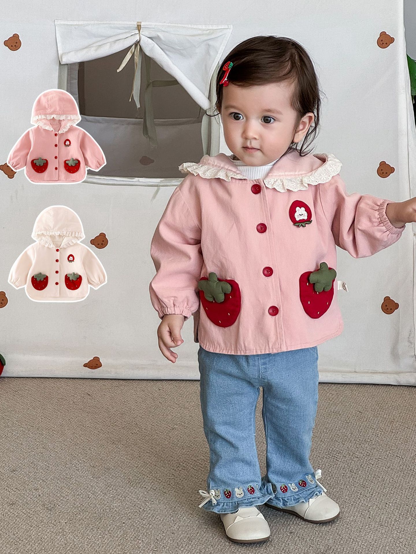 草莓兔兔花邊連帽外套(73-120)