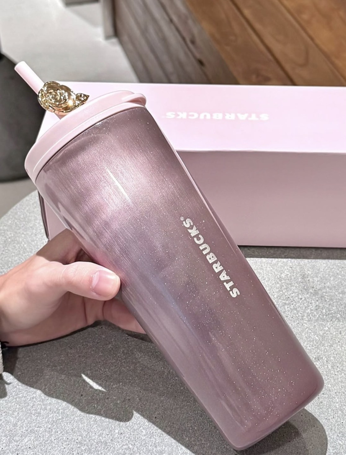 海外限定 星巴克閃粉貓眼漸層雙飲吸管杯 限量發售