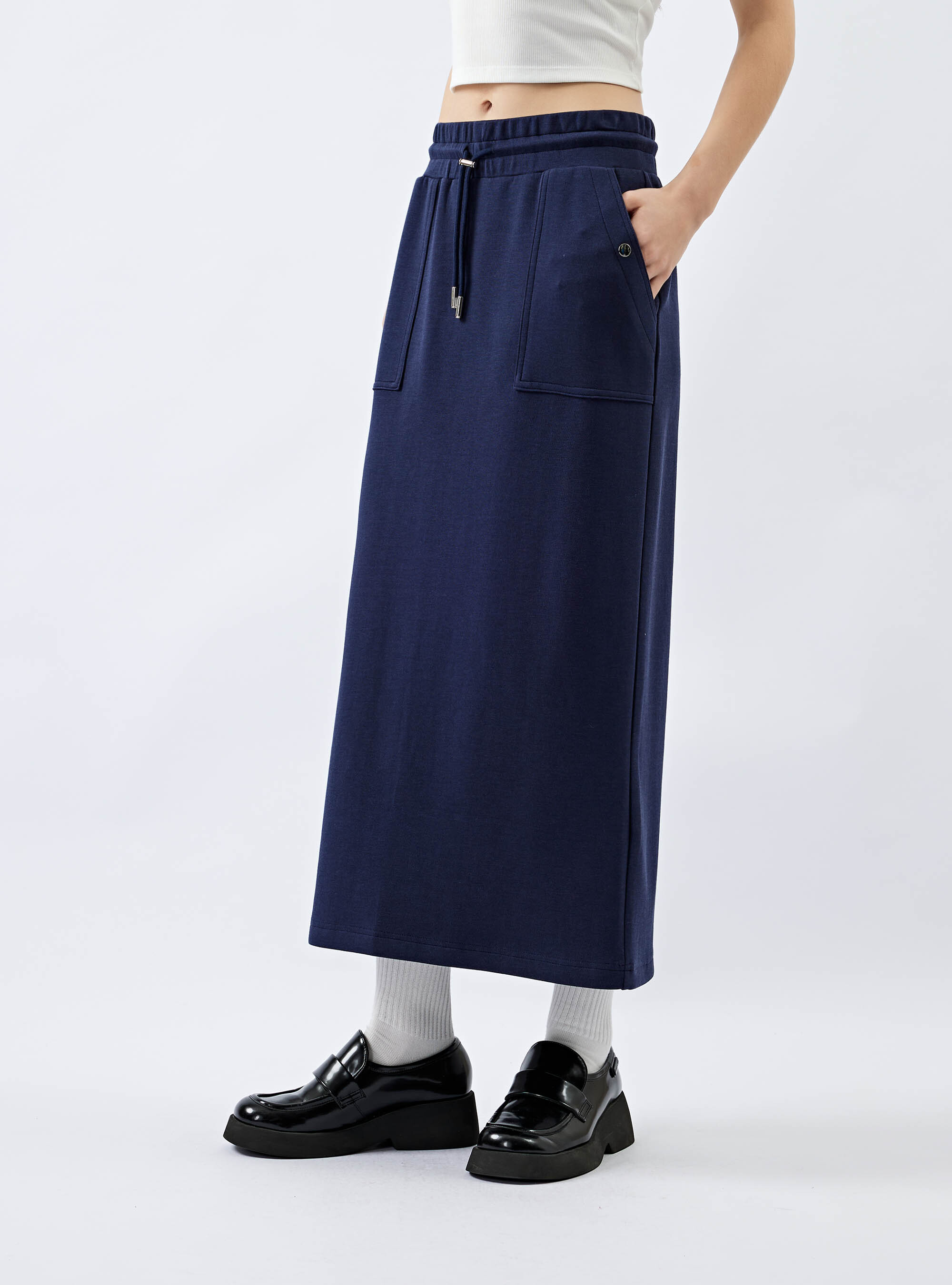 女款 彈性抽繩直筒棉質長裙