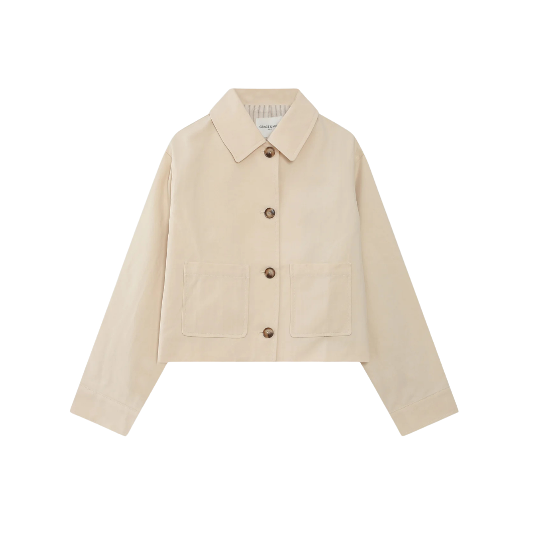 1GM0329-008 [GRACE & MILA] Short Cotton Jacket Ecru Veronica #SS26111011 (C-EU-E)