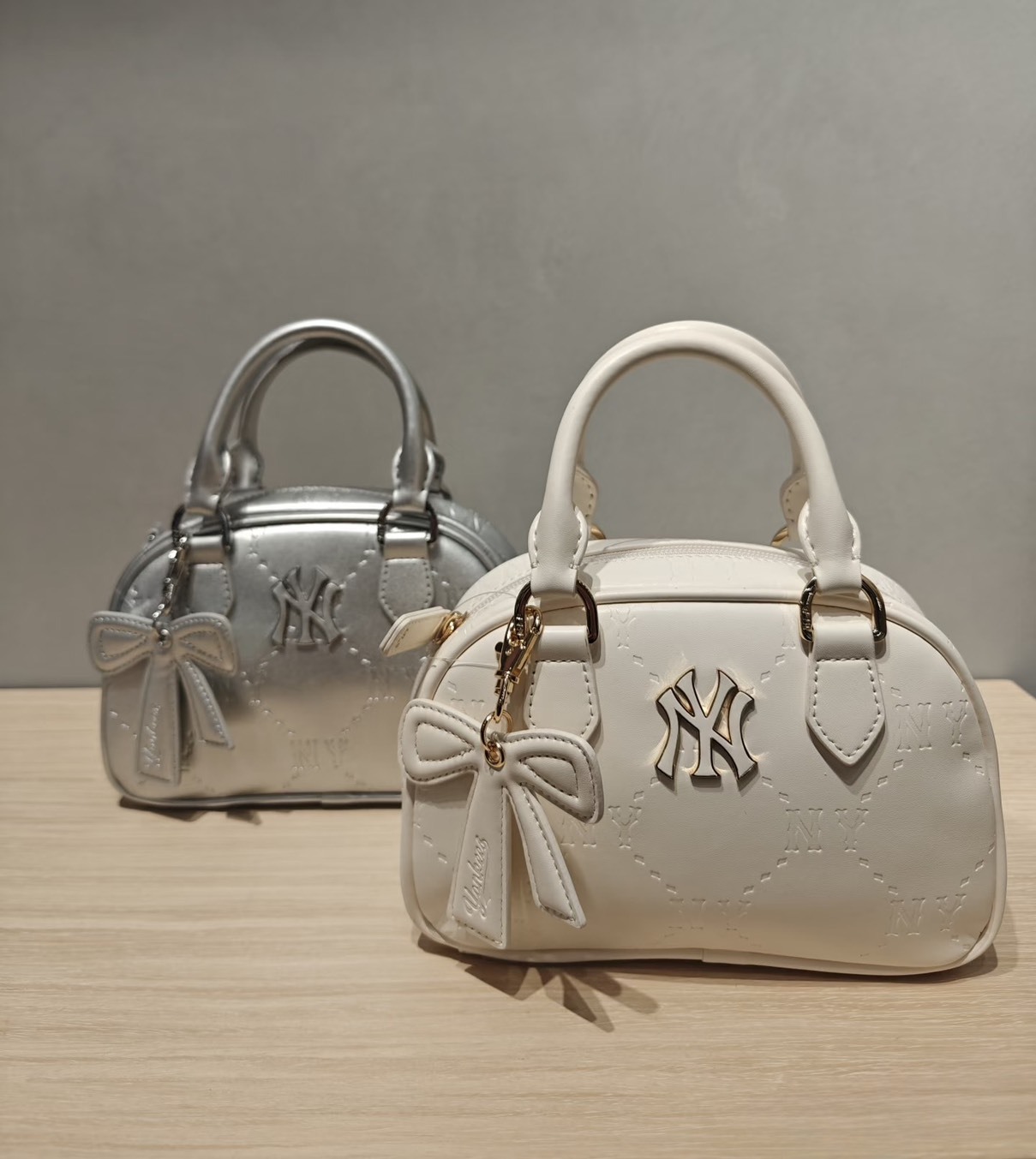 【預購】MLB 鑽石老花紋 保齡球包 蝴蝶結吊飾 斜背 手提包 26年春款 4色