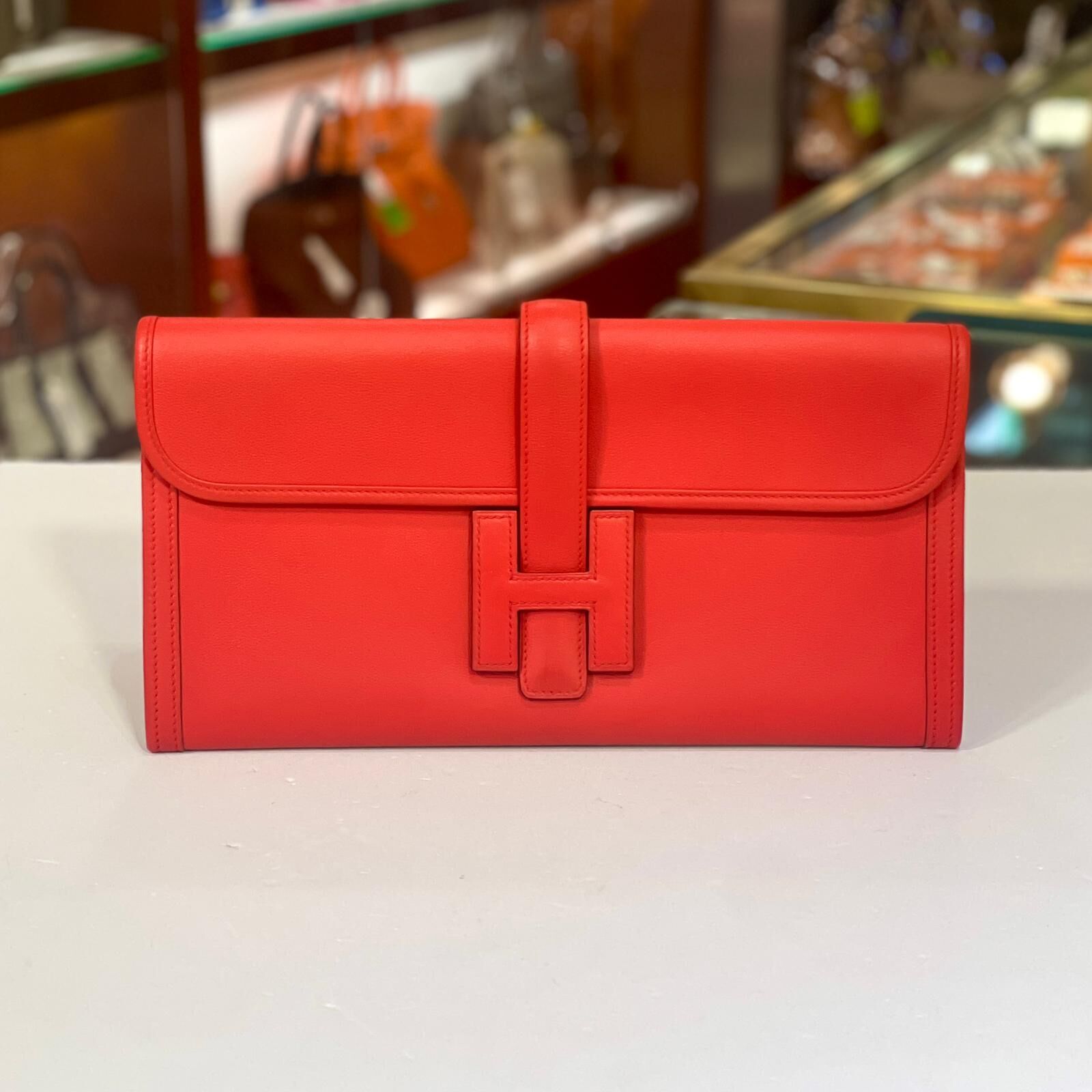 99%NEW二手HERMES手拿包 JIGE ELAN 29, X刻, 國旗紅Q5, SWIFT皮, CLUTCH #香榭站正品