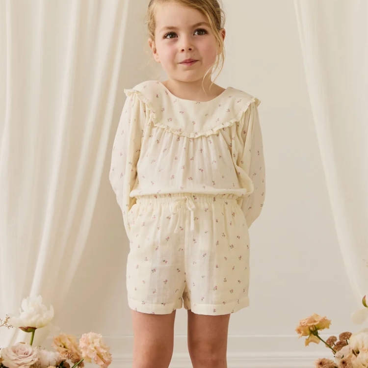 （預購）JAMIEKAY 玫瑰印花綁帶短褲 Organic Cotton Muslin Selah Short - Willow Rose