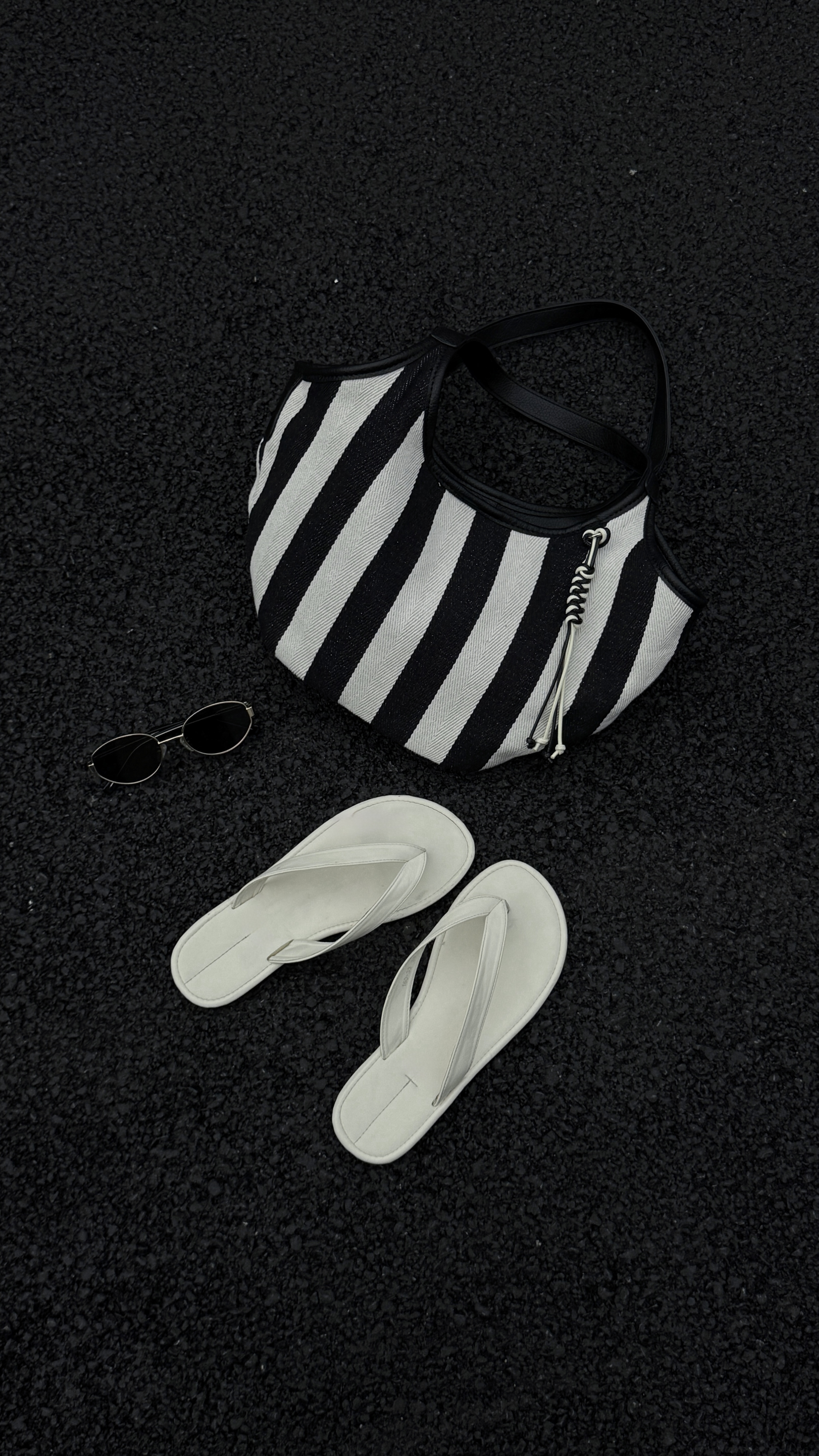 黑白條紋海灘帆布包