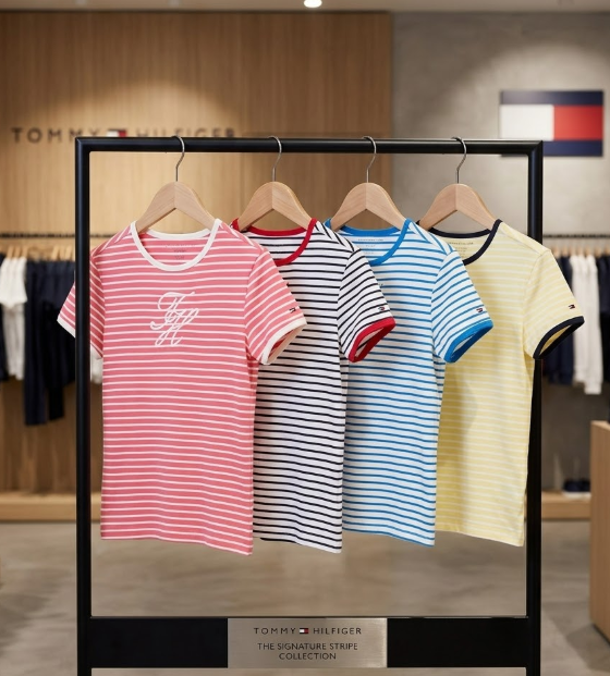 【預購】TOMMY HILFIGER H031707 經典草寫 Logo 條紋 T-Shirt