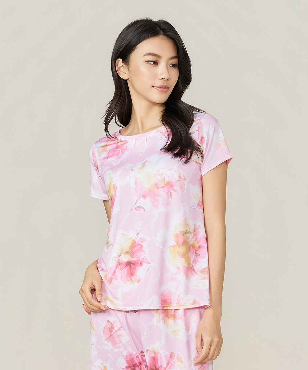 自由空間-旅行印花 永效吸排女圓領短袖衫 UE025826