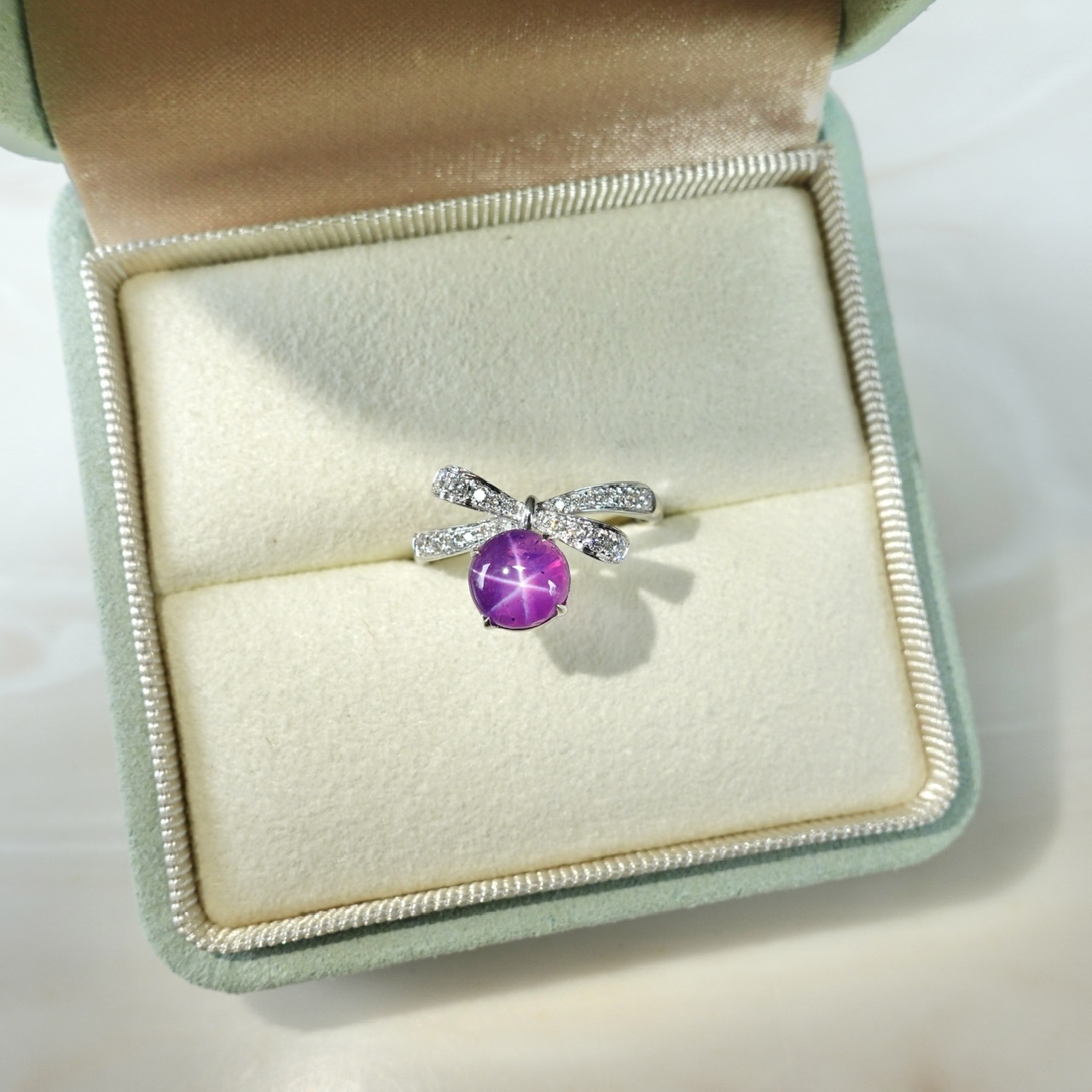 1.97ct稀有藍紫色星光藍寶石鑽石18K金戒指 (帶寶石證書)