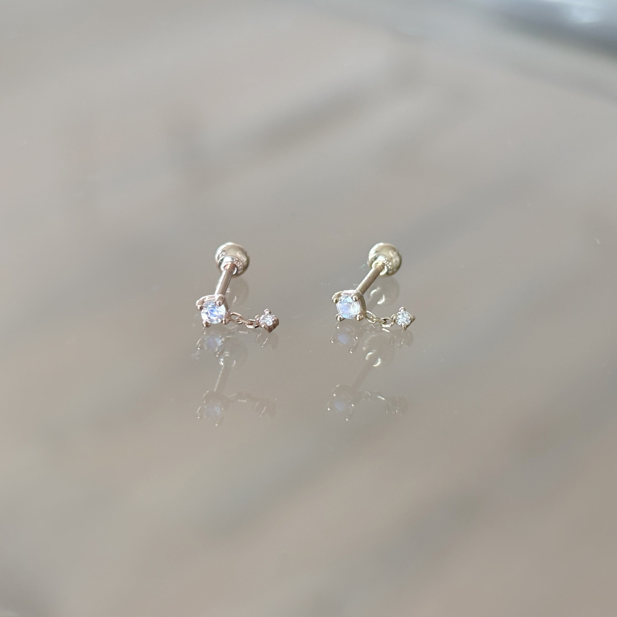 14K小鏈子月光真鑽轉珠耳環