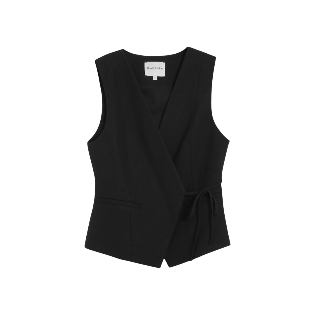 1GM0329-010 [GRACE & MILA] Wrap Cardigan Noir Vilmont #SS26111015 (C-EU-E)