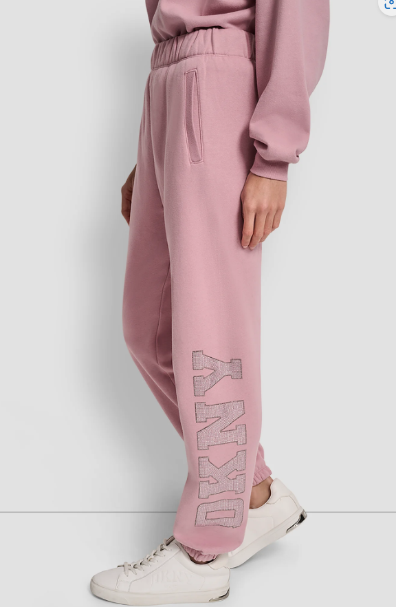 [S] DKNY DUSTY MAUVE EXPLODED RHINESTONE VARISTY LOGO HIGH RISE RELAXED, DP5P3737-DMV (SD1685)