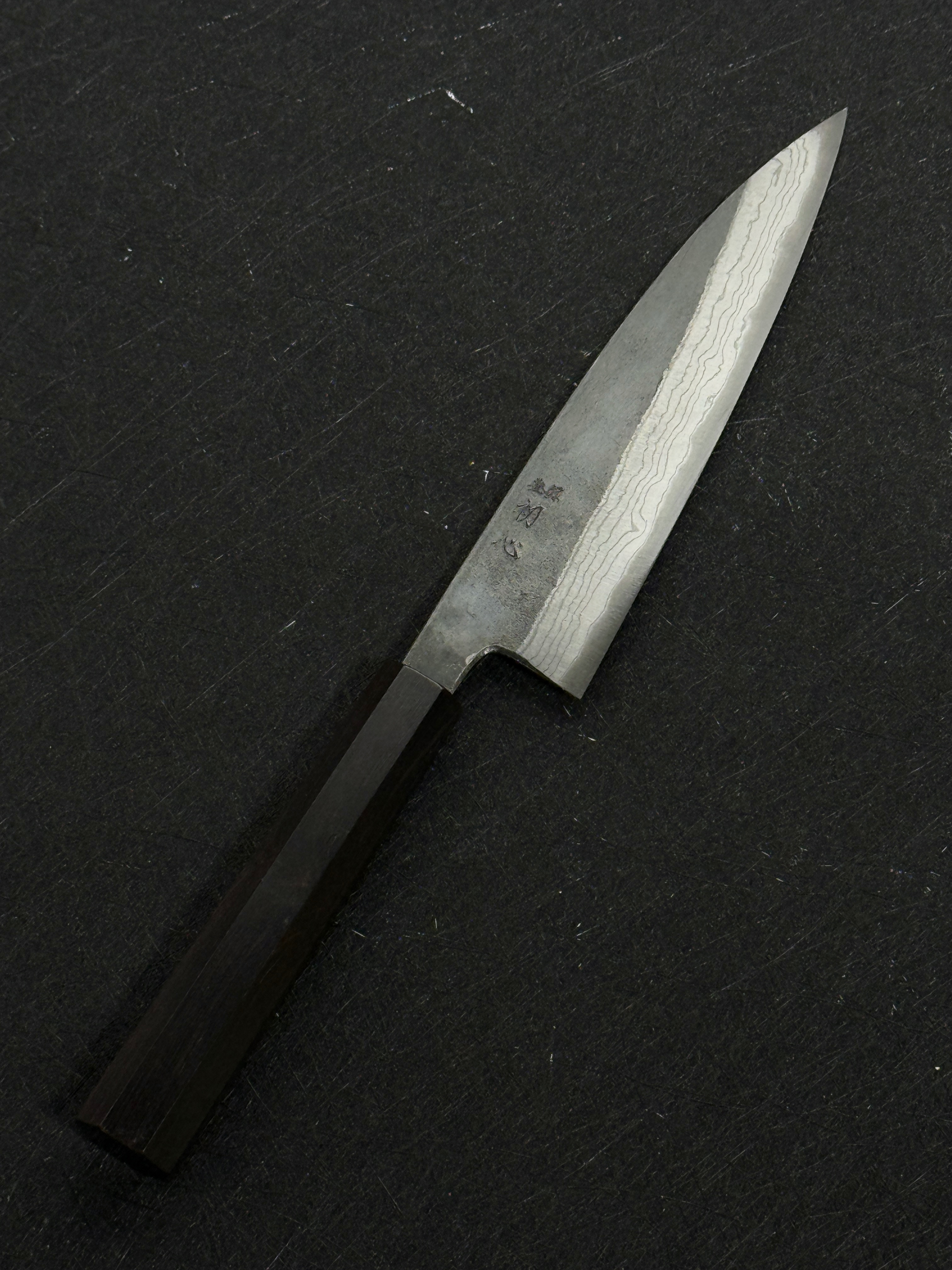 初心 雲影 青二鋼 黑打 墨流 小刀 150mm