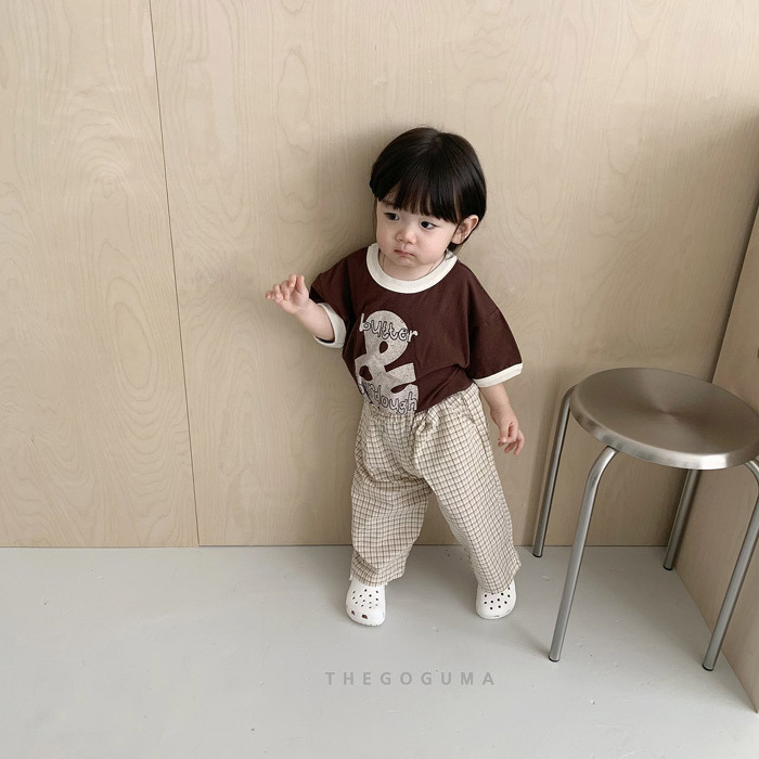 正韓夏the_goguma 兩色無印格直筒褲