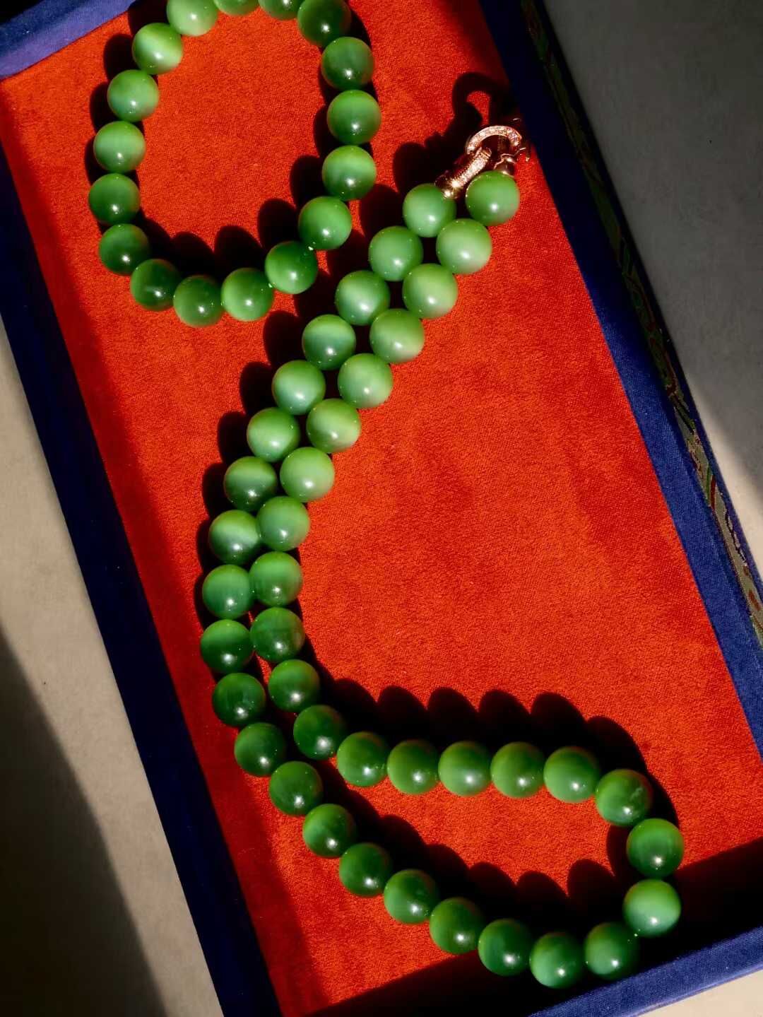 和田玉碧玉貓眼珠串套装 (12mm直徑),天然和田玉軟玉