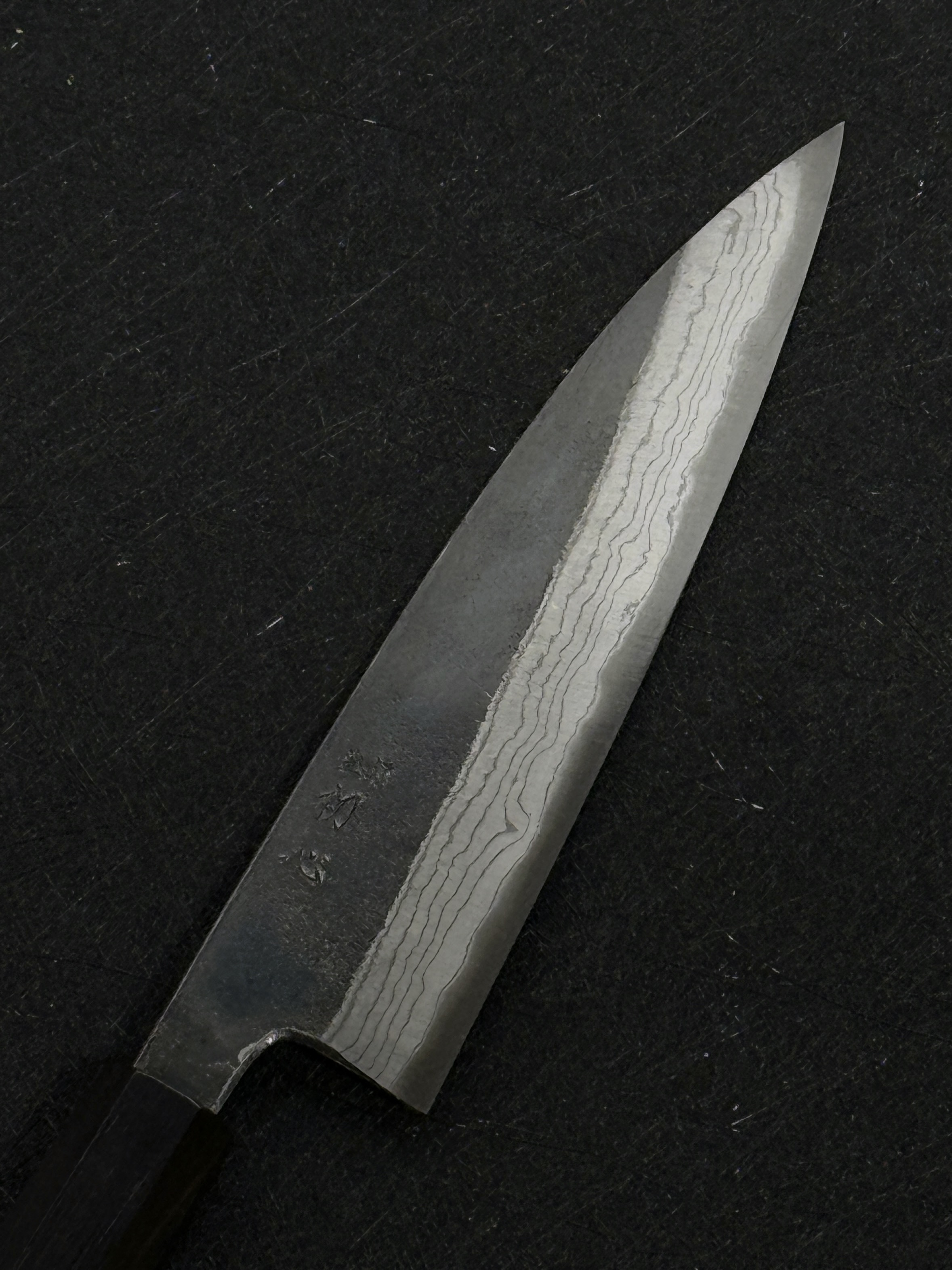 初心 雲影 青二鋼 黑打 墨流 小刀 150mm