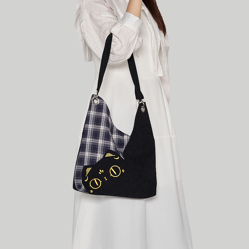 大英博物館｜巴斯特系列｜格紋拼接單肩包-藍白格