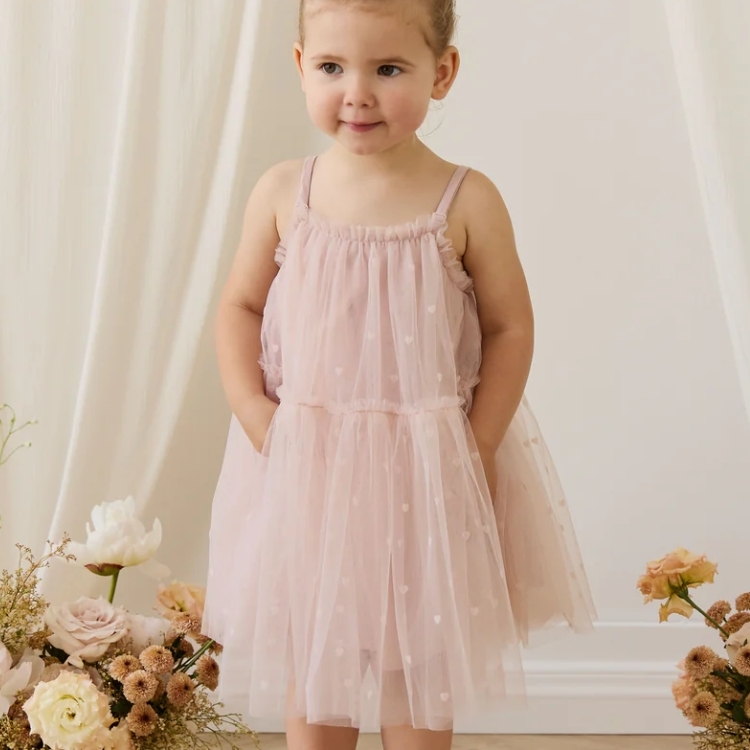 （預購）JAMIEKAY 愛心印花網紗吊帶洋裝 Nylah Dress - Old Rose