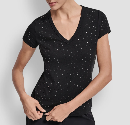 [S] DKNY BLACK STUDDED TEE, DK15SW2055-BLK (SD1668)