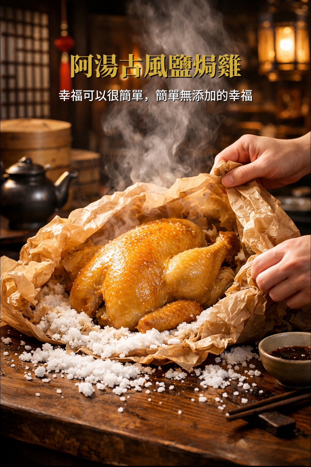 【阿湯古風鹽焗雞】 傳統鹽焗工法｜整隻入味｜即開即食
