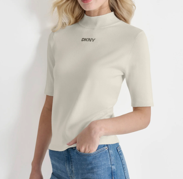 [S] DKNY MOCK NECK LOGO SWEATER,EGGNOG/BLACK, DJ4R0451-A9Z (SD1657)
