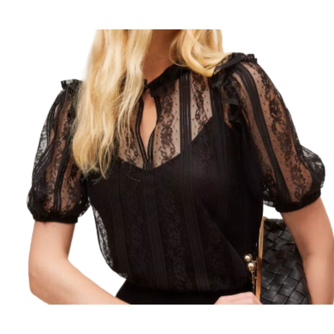 1TS0319-033 [TWINSET] Striped Lace Blouse Black #261TP2540 (C-EU-E)