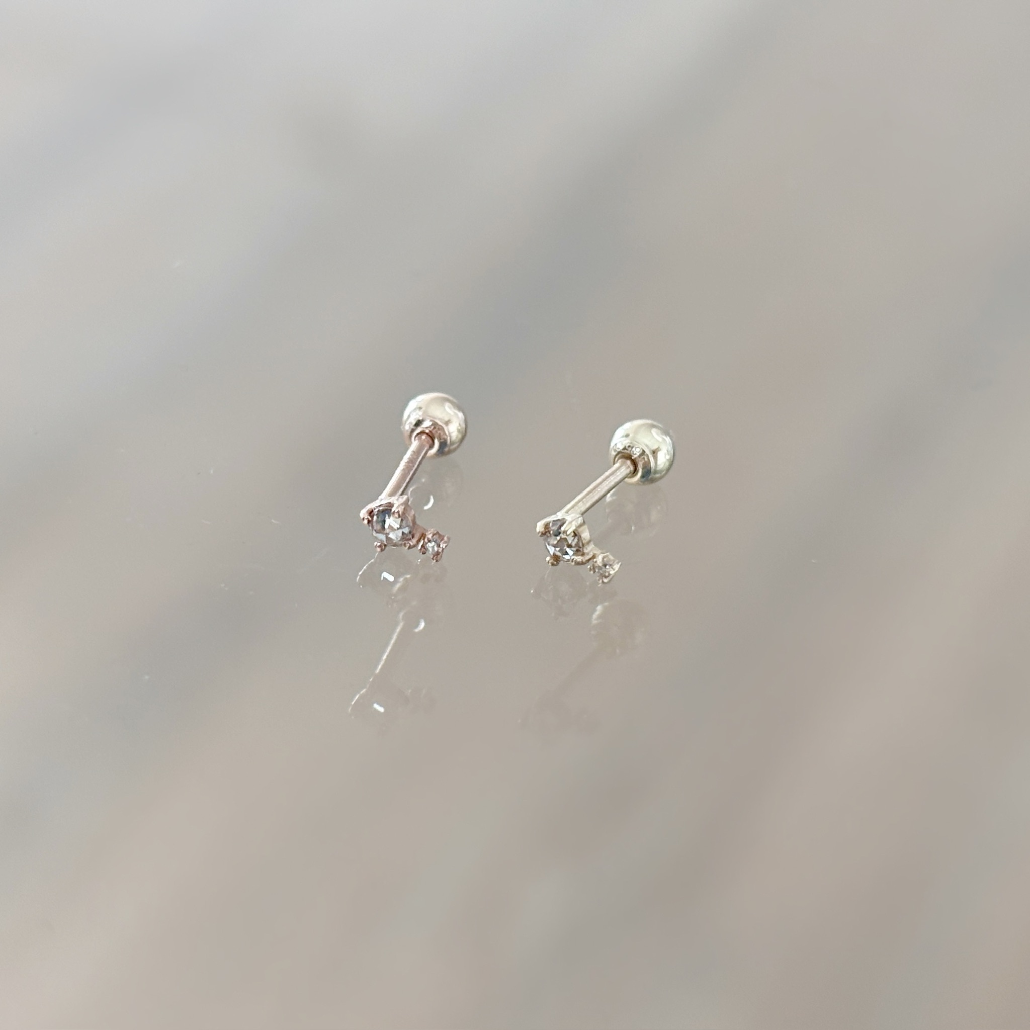 14K玫瑰切割棕白鑽轉珠耳環